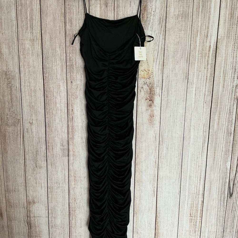 Chic Black Ruched Maxi Dress